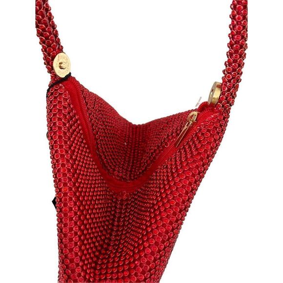 La Regale Clutch Bag Evening Purse Triangle Full Rhinestones Red - Picture 6 of 9